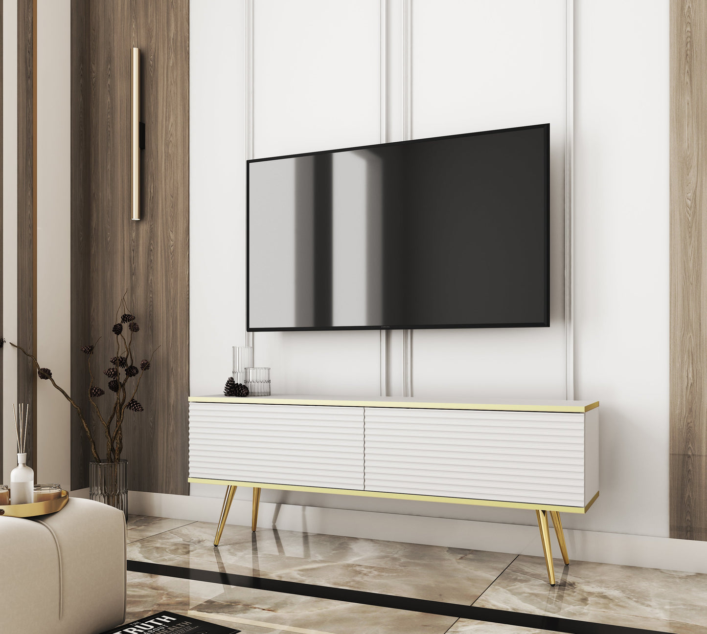 RTV skapis O2 rievota priekšpuse 135/30/32 cm balts - N1 Home