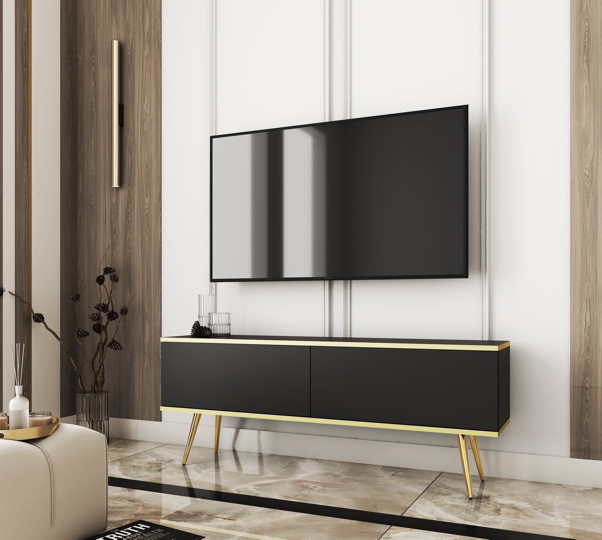 RTV skapis O2 gluda priekšpuse 135/30/32 cm melns - N1 Home