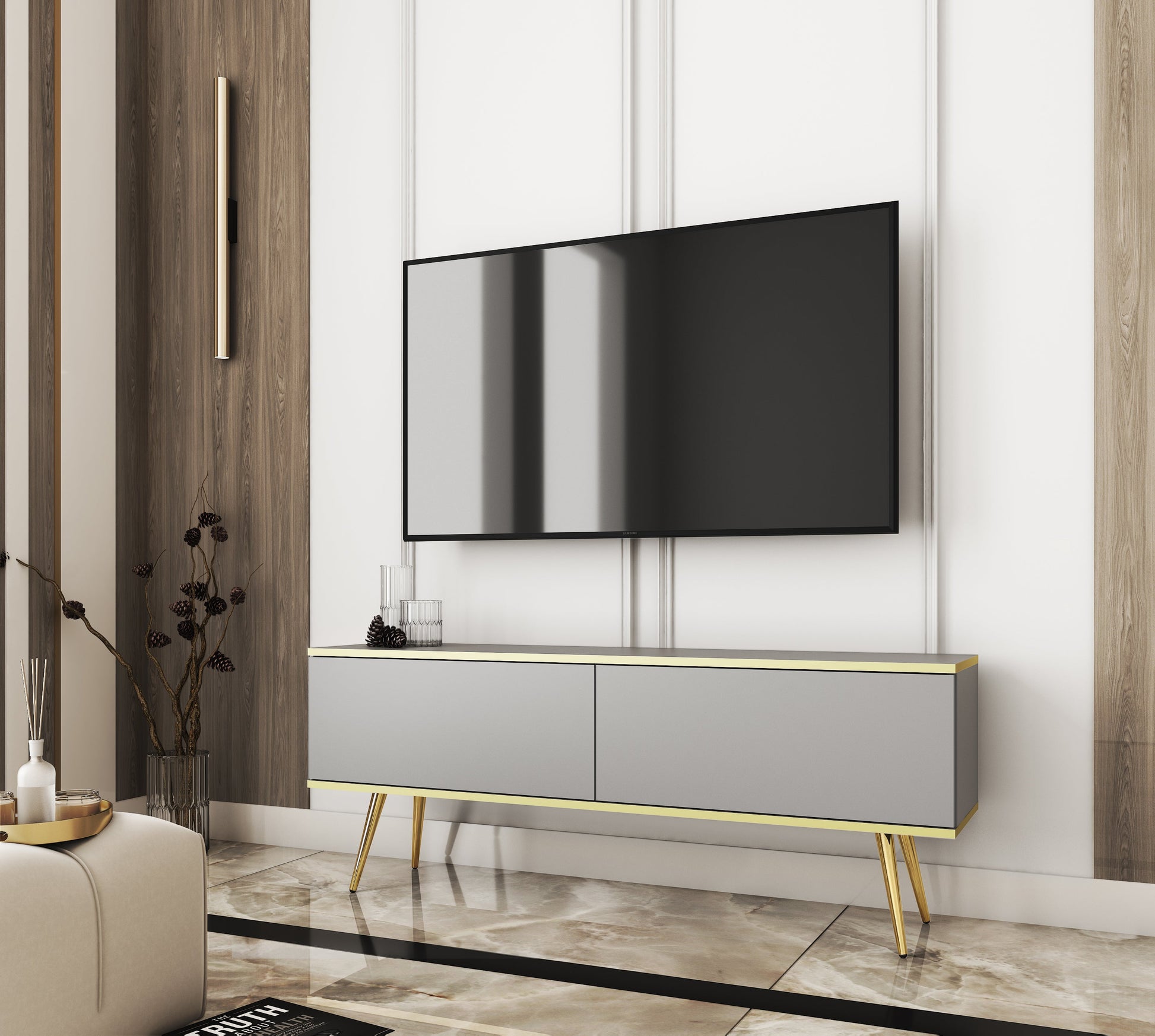 RTV skapis O2 gluda priekšpuse 135/30/32 cm pelēks - N1 Home