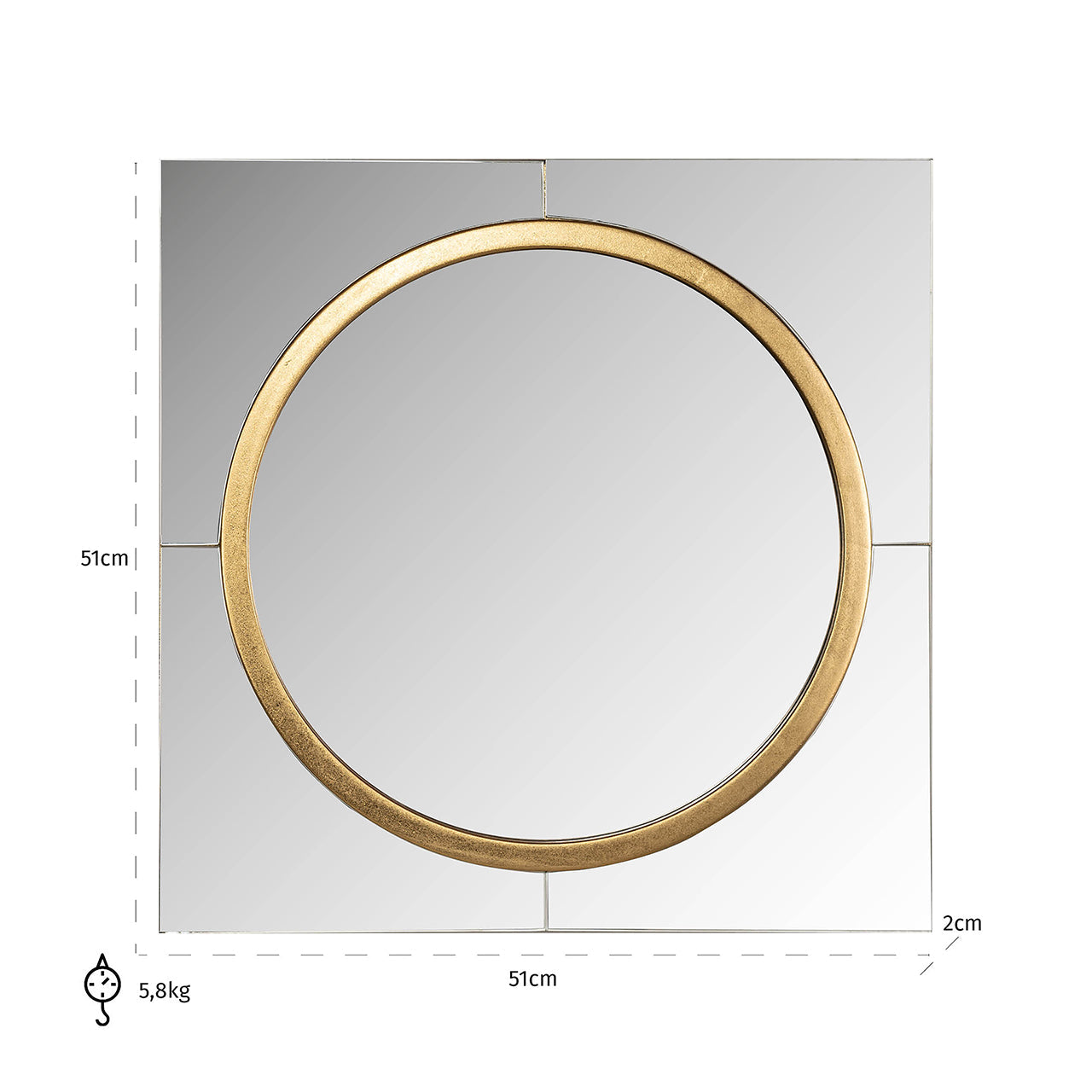 Spogulis Richmond Interiors Briana 51/51/2 cm zelts - N1 Home