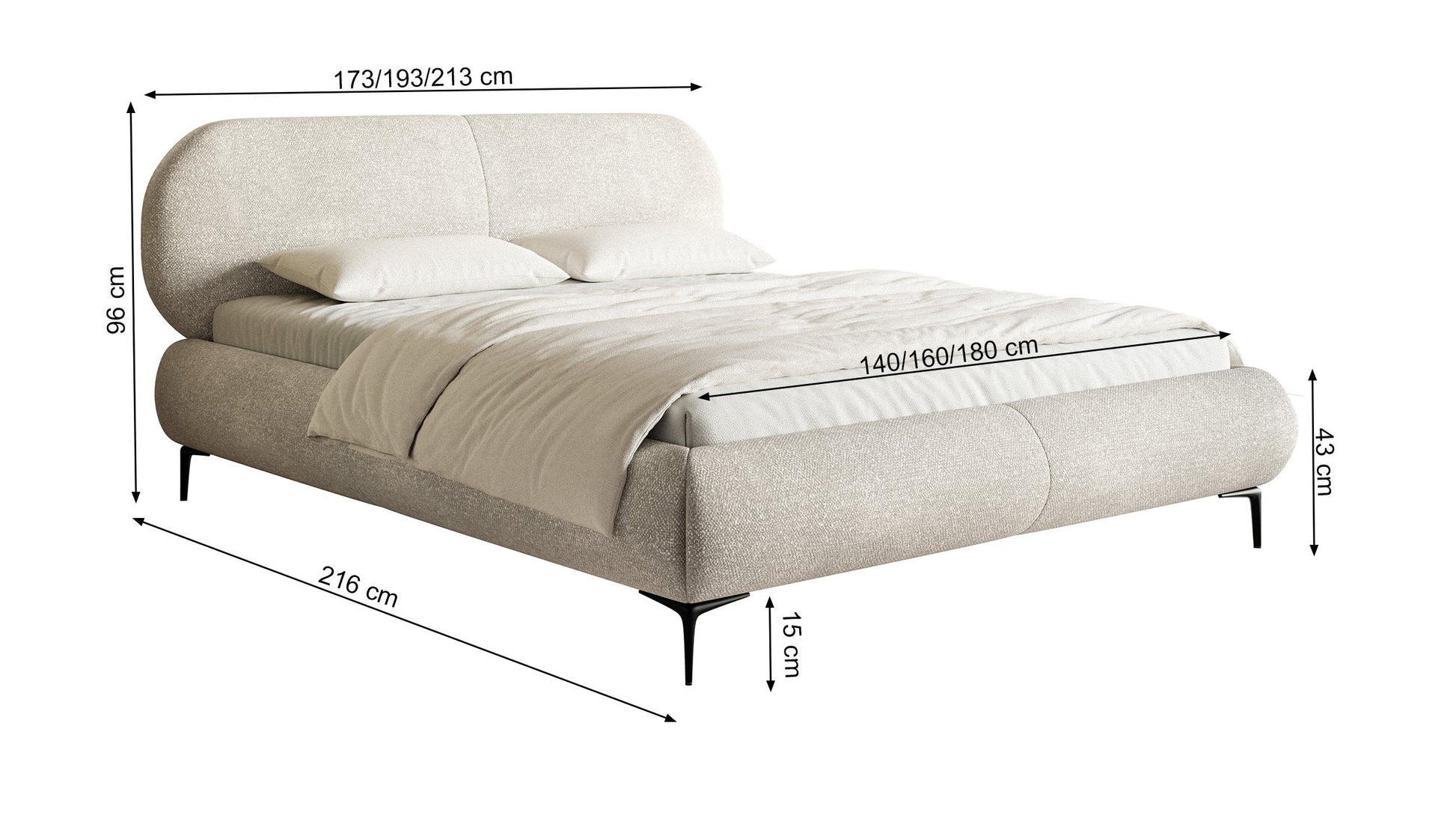 Gulta ar konteineru Valeo 140/160/180x 200 cm Toronto 01 (Lech), zelta kājas - N1 Home
