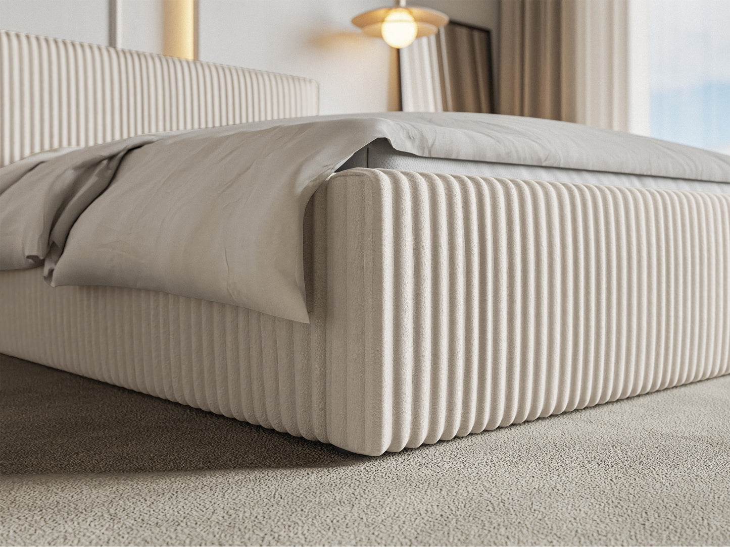 CLIO Mīkstā gulta 140/160/180x200 cm ar glabātuvi, metāla rāmis, krēmkrāsas velvets - N1 Home