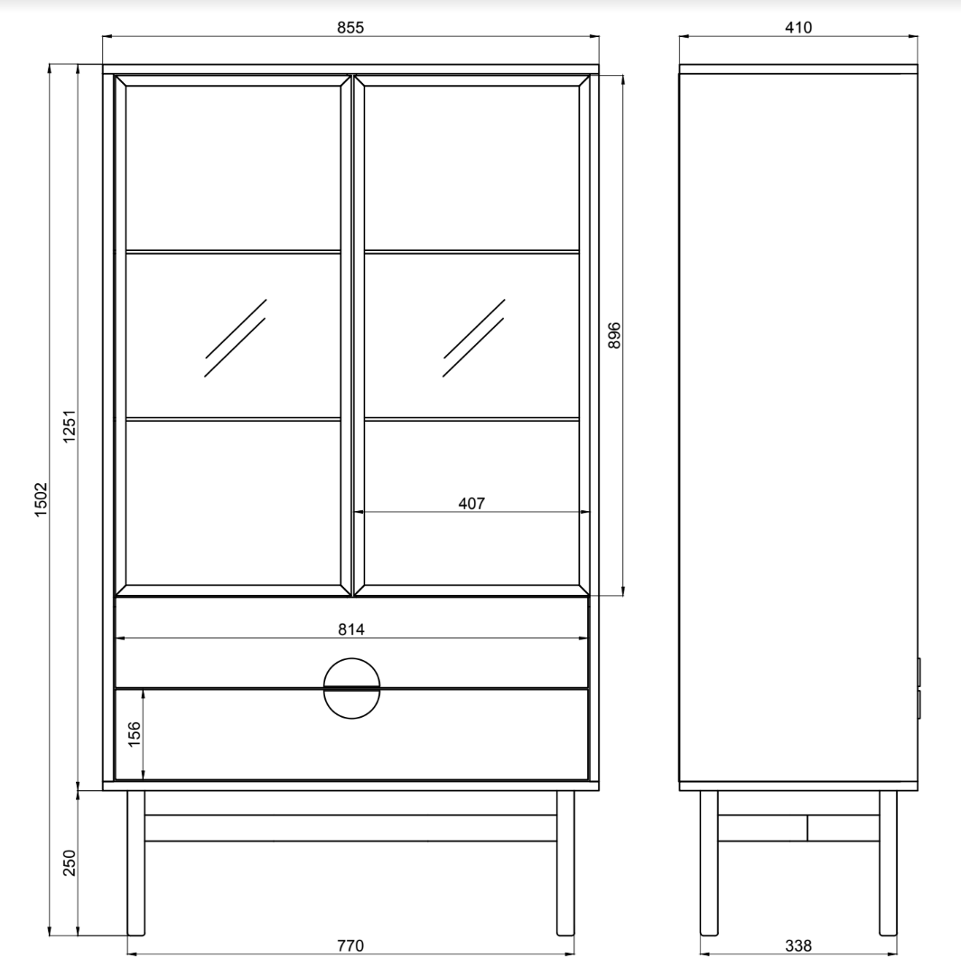 LOON 85 cm zema vitrīna ar trim plauktiem un divām atvilktnēm 85 cm, balta - N1 Home