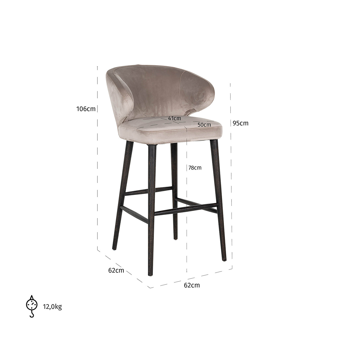 Bāra krēsls Indigo Richmond Interiors 110/62/62 cm Quartz Khaki 903 - N1 Home