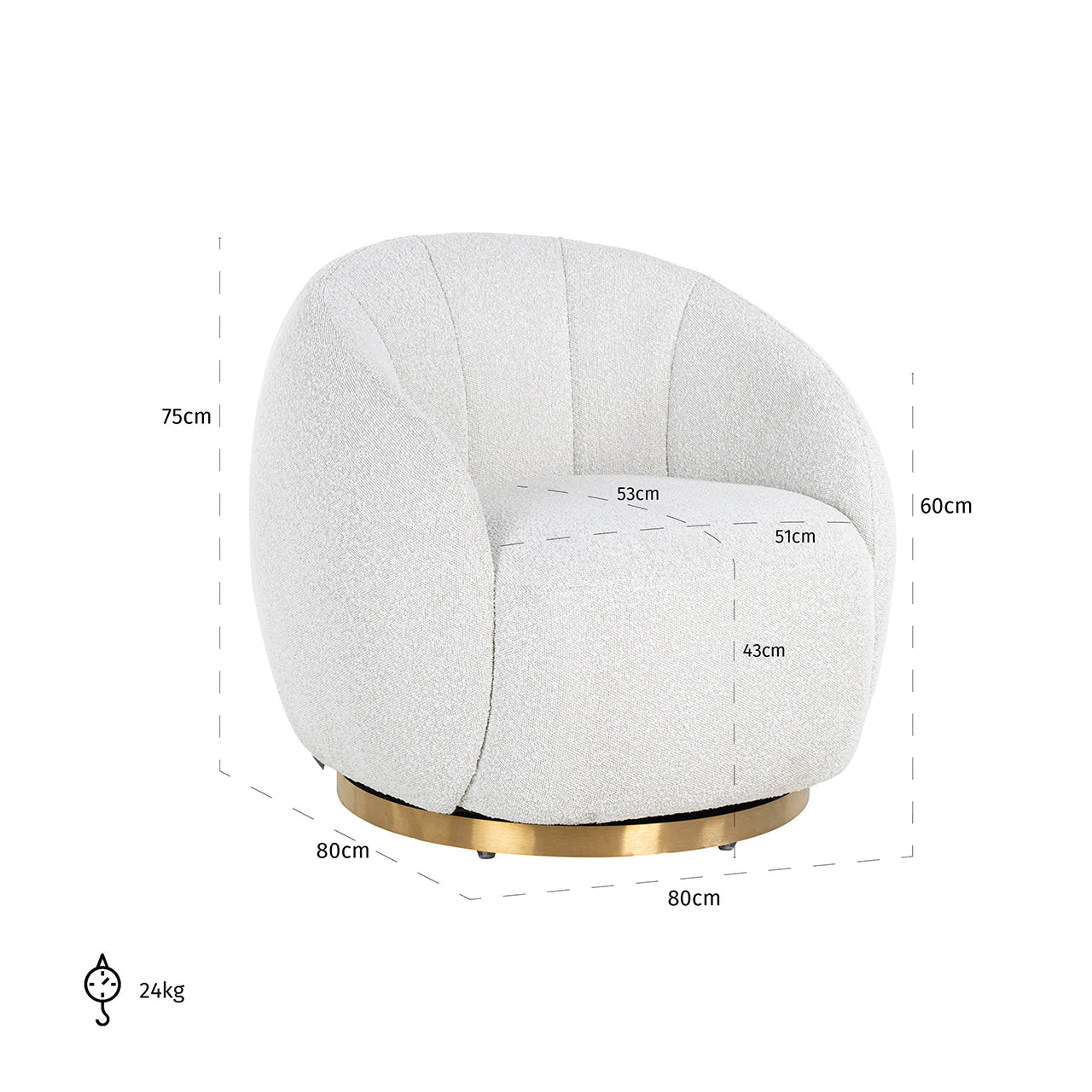 Grozāmais atpūtas krēsls Jago Richmond Interiors 75/80/80 cm Copenhagen 900 Bouclé White - N1 Home