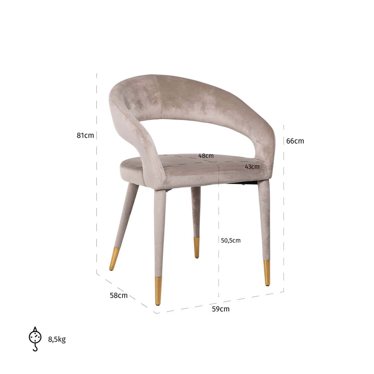 Krēsls Gia Richmond Interiors 59/81/58 cm khaki velvet fire retardant