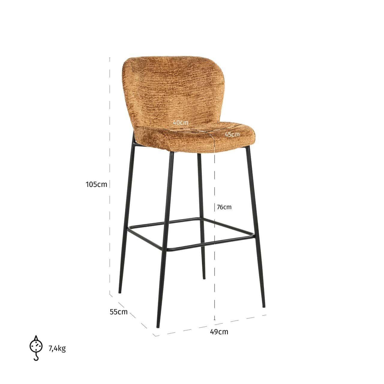 Bāra krēsls Darby Richmond Interiors 51/105/54 cm cognac fusion - N1 Home