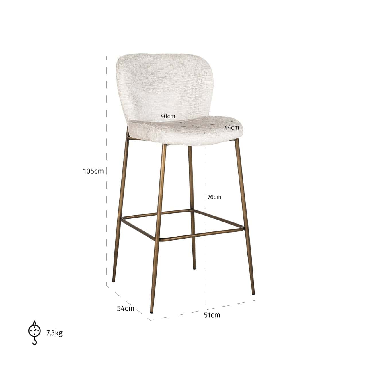 Bāra krēsls Darby Richmond Interiors 51/105/54 cm cream fusion - N1 Home