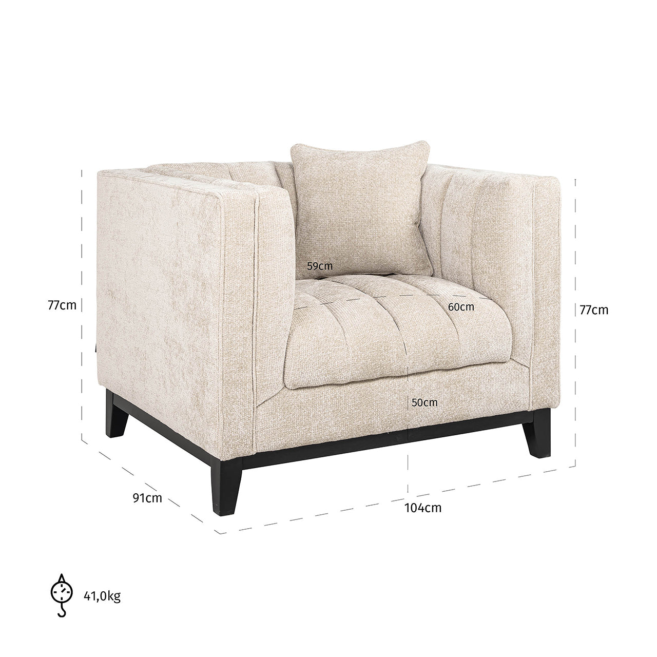 Atpūtas krēsls Beauchamp Richmond Interiors 77/104/91 cm Unicorn 11 cream - N1 Home
