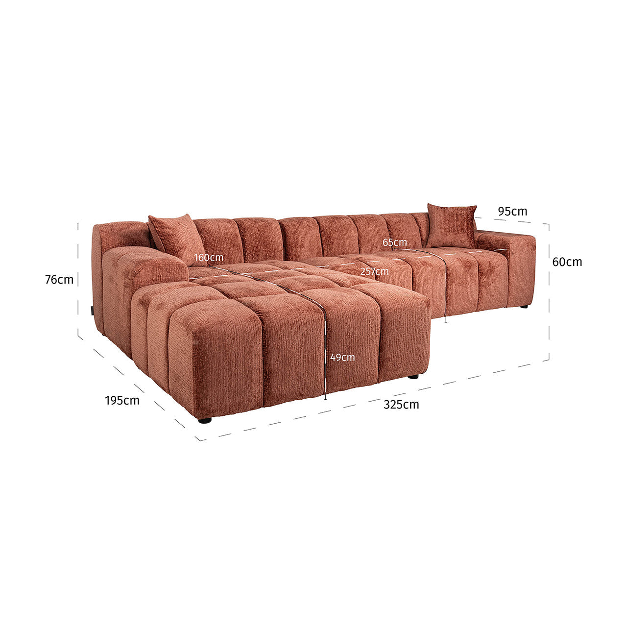 Dīvāns Cube Richmond Interiors 76/325/195 cm Fusion 92 Blush - N1 Home