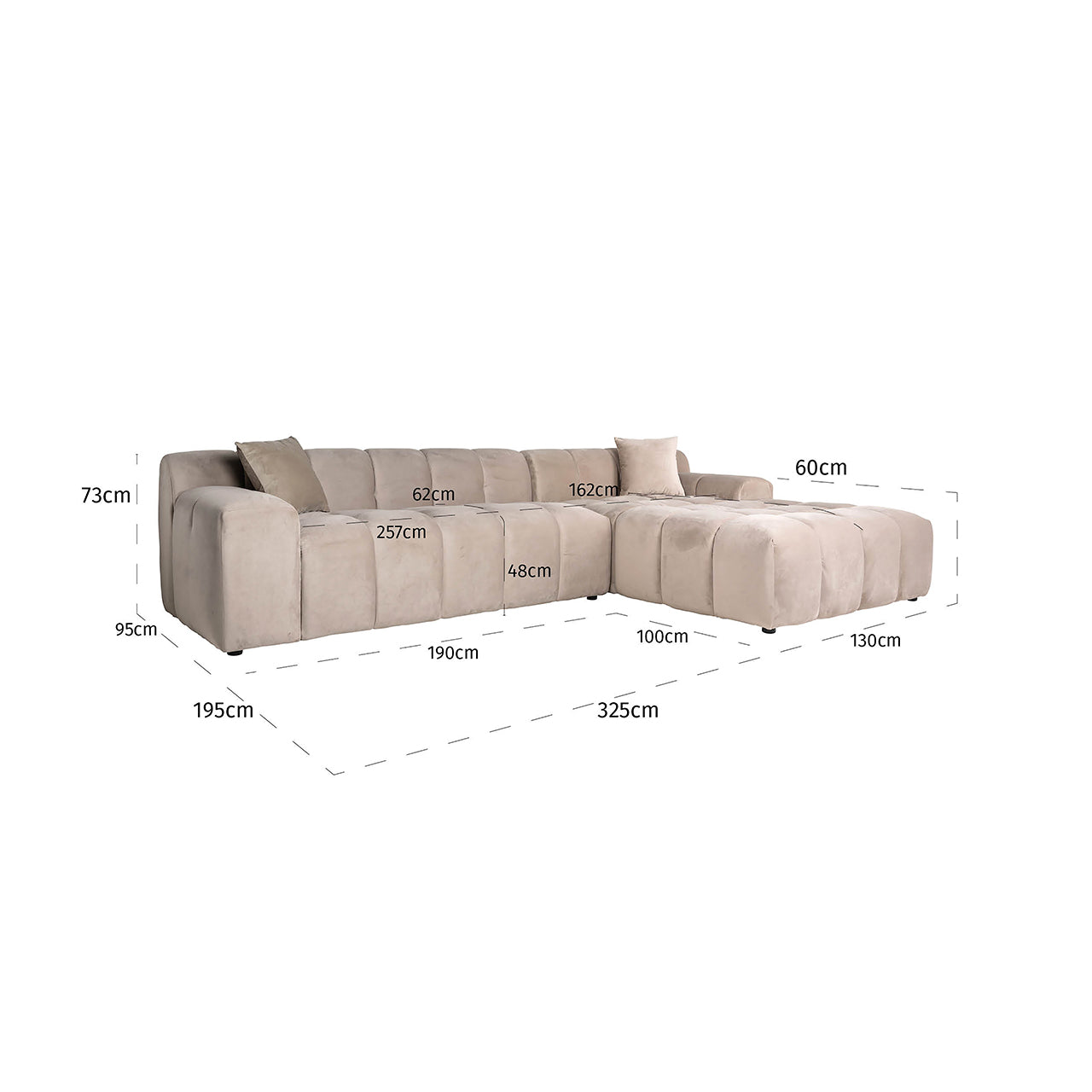 Dīvāns Cube Richmond Interiors 76/325/195 cm Quartz Khaki 903 - N1 Home