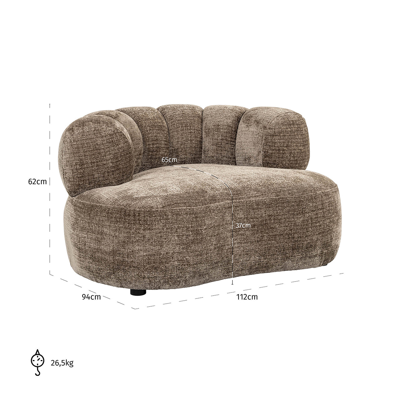 Atpūtas krēsls Penelope Richmond Interiors 62/112/94 cm  Niagara 104 Stone Chenille - N1 Home