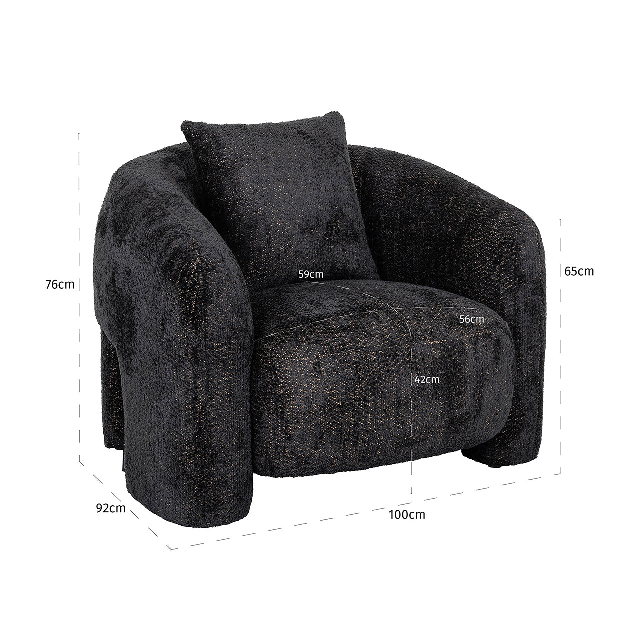 Atpūtas krēsls Milania Richmond Interiors 76/100/92 cm Be Lovely 17 Black - N1 Home