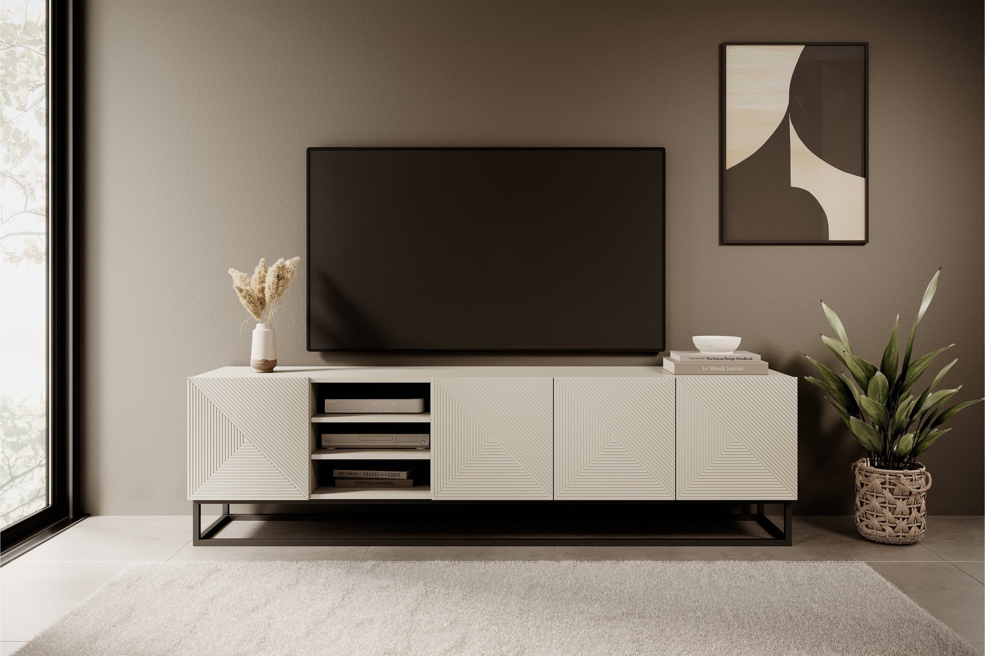 OSLO RTV kumode uz metāla kājām 200/56/40 kašmirs/melns - N1 Home