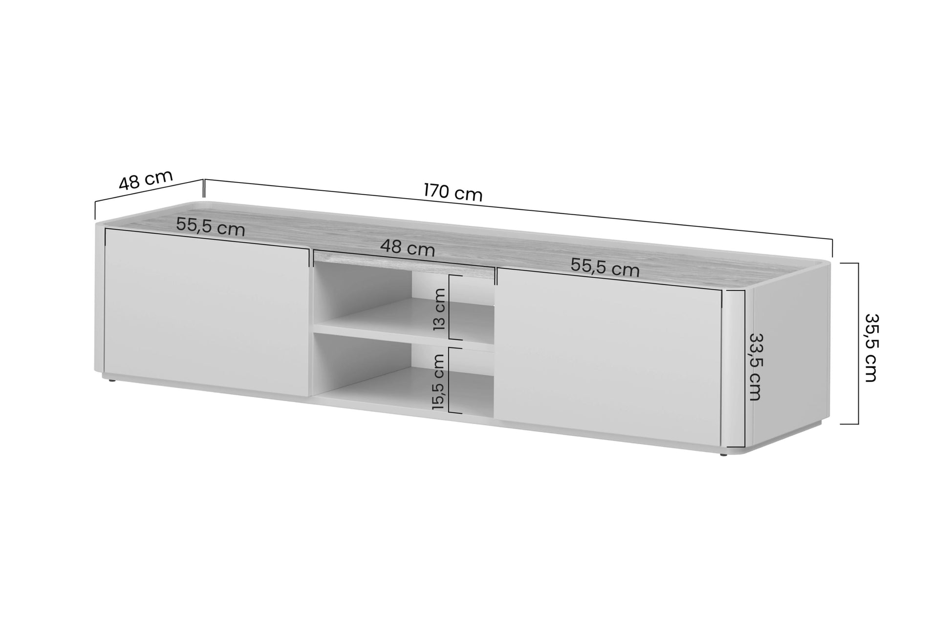 TV skapis Elva 170/35.5/48 cm Kašmirs / Eļļots ozols - N1 Home