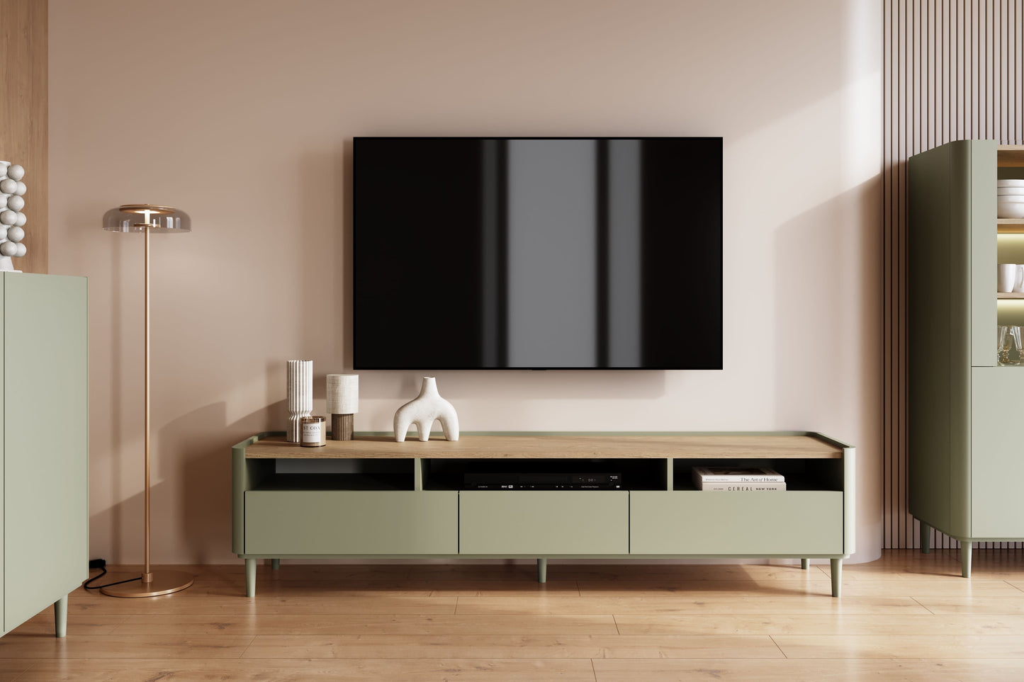 TV skapis Elva 200/48/48 cm Eikalipts / Baltijas kāpu ozols - N1 Home