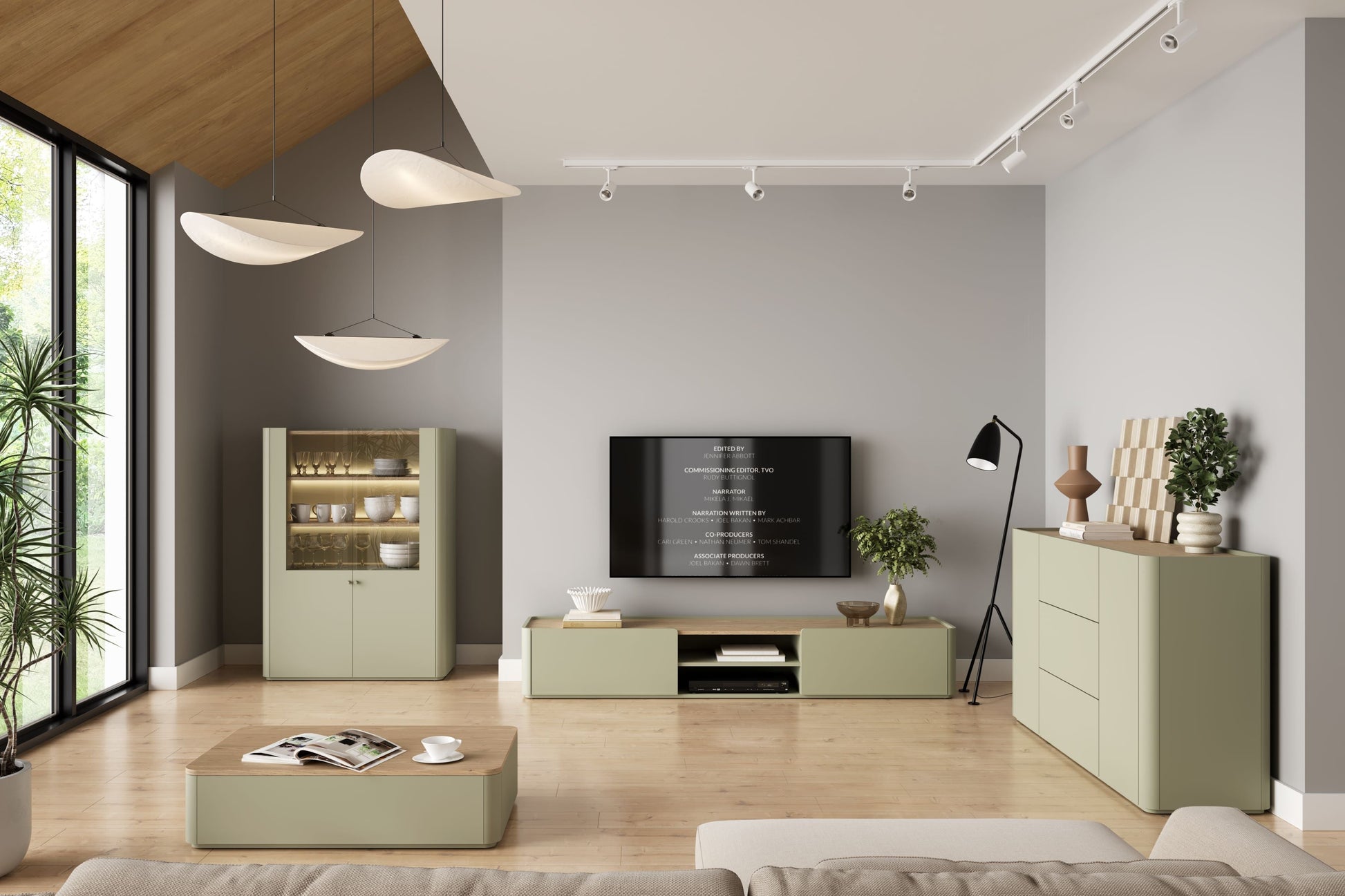 TV skapis Elva 220/35.5/48 cm Eikalipts / Baltijas kāpu ozols - N1 Home