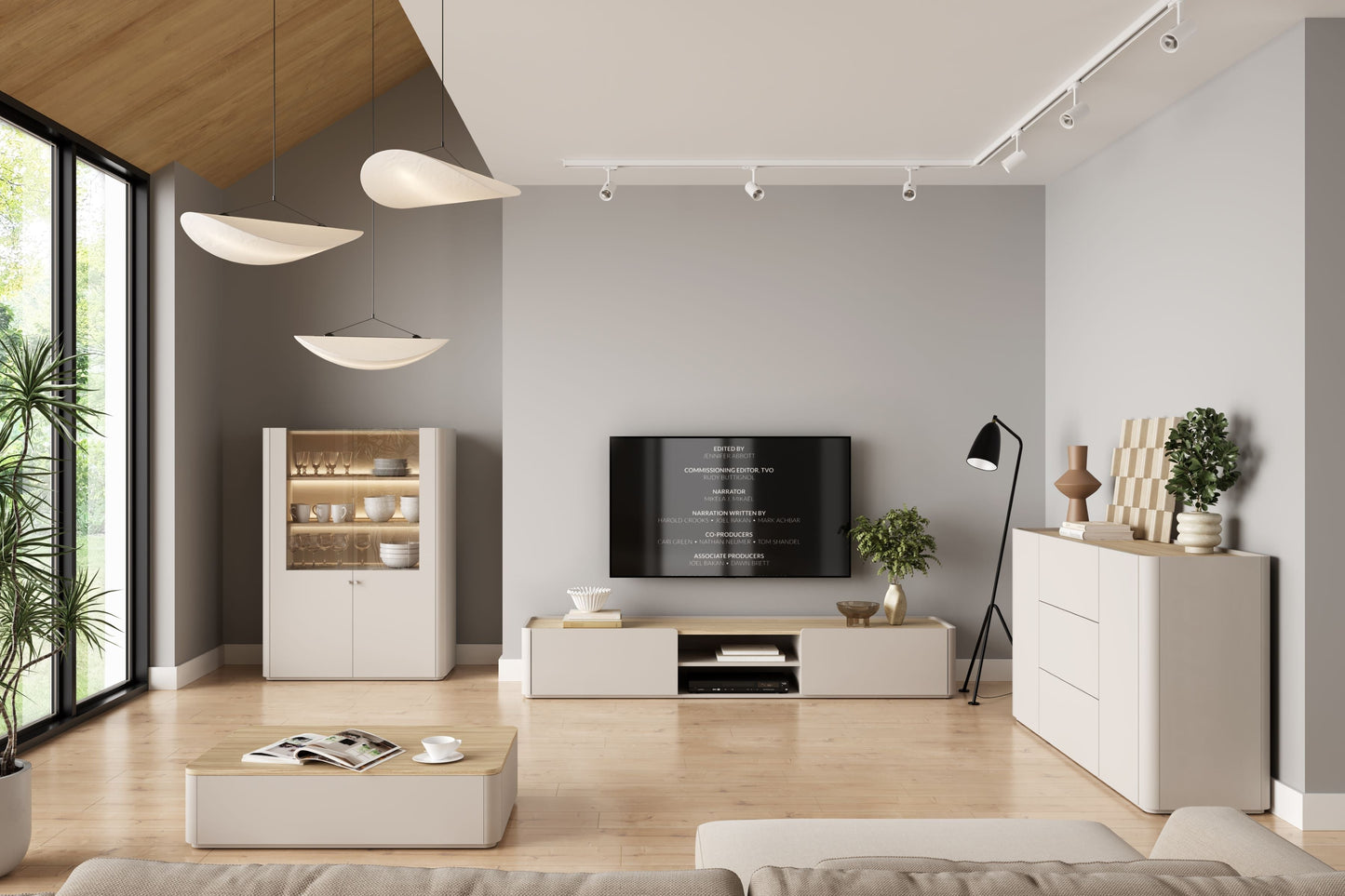 TV skapis Elva 220/35.5/48 Kašmirs / Eļļots ozols - N1 Home