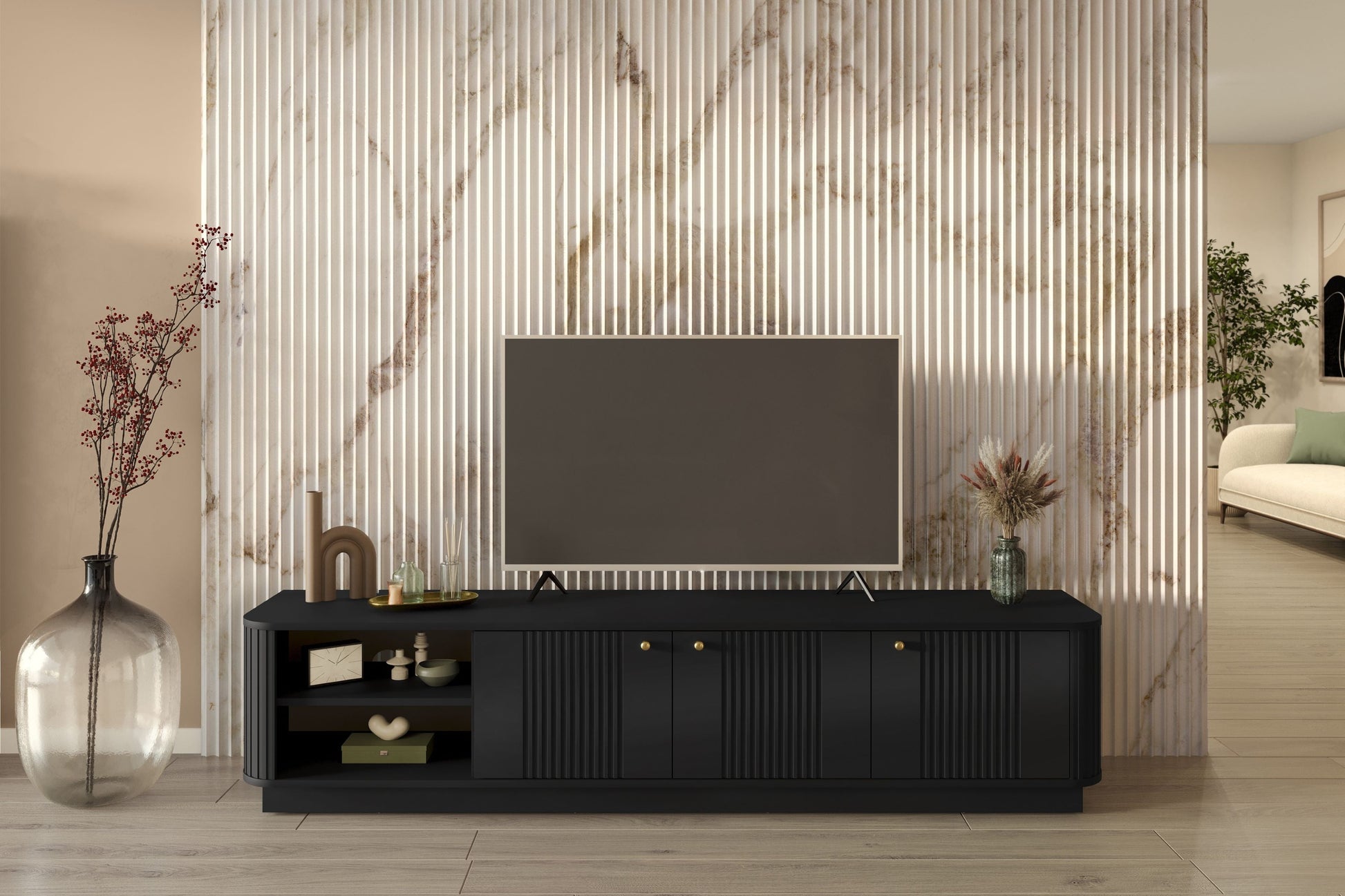 TV skapis Vespa 187/43/38 cm melns/zelts - N1 Home