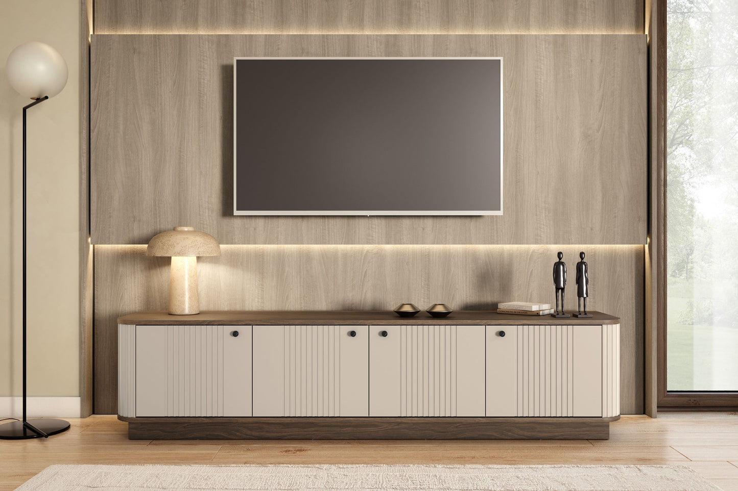 TV skapis Vespa 187/43/38 cm kašmirs/rieksts/melns - N1 Home
