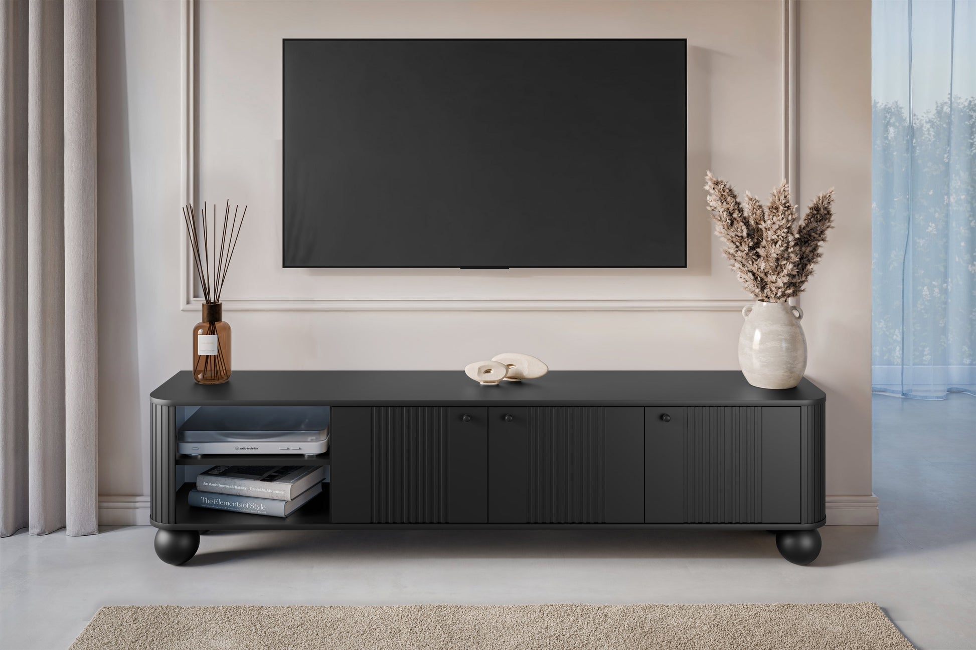 TV skapis Vespa  187/48/38 cm melns/melns - N1 Home