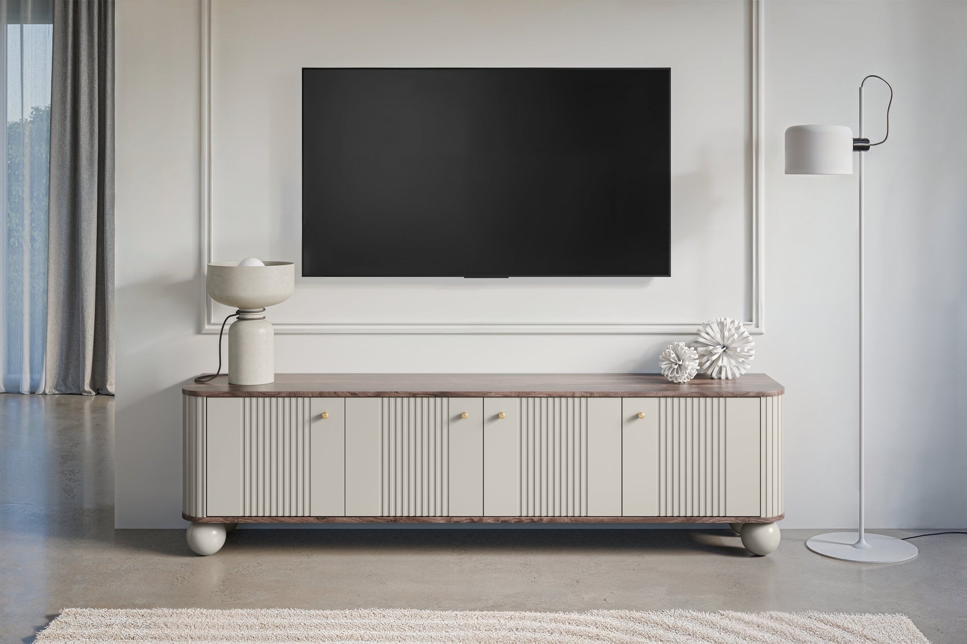 TV skapis Vespa 187/48/38 cm kašmirs/reiksts/zelts - N1 Home