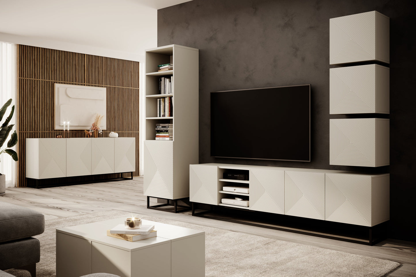 OSLO RTV kumode ar plauktiem 200/40/40 cm kašmirs - N1 Home