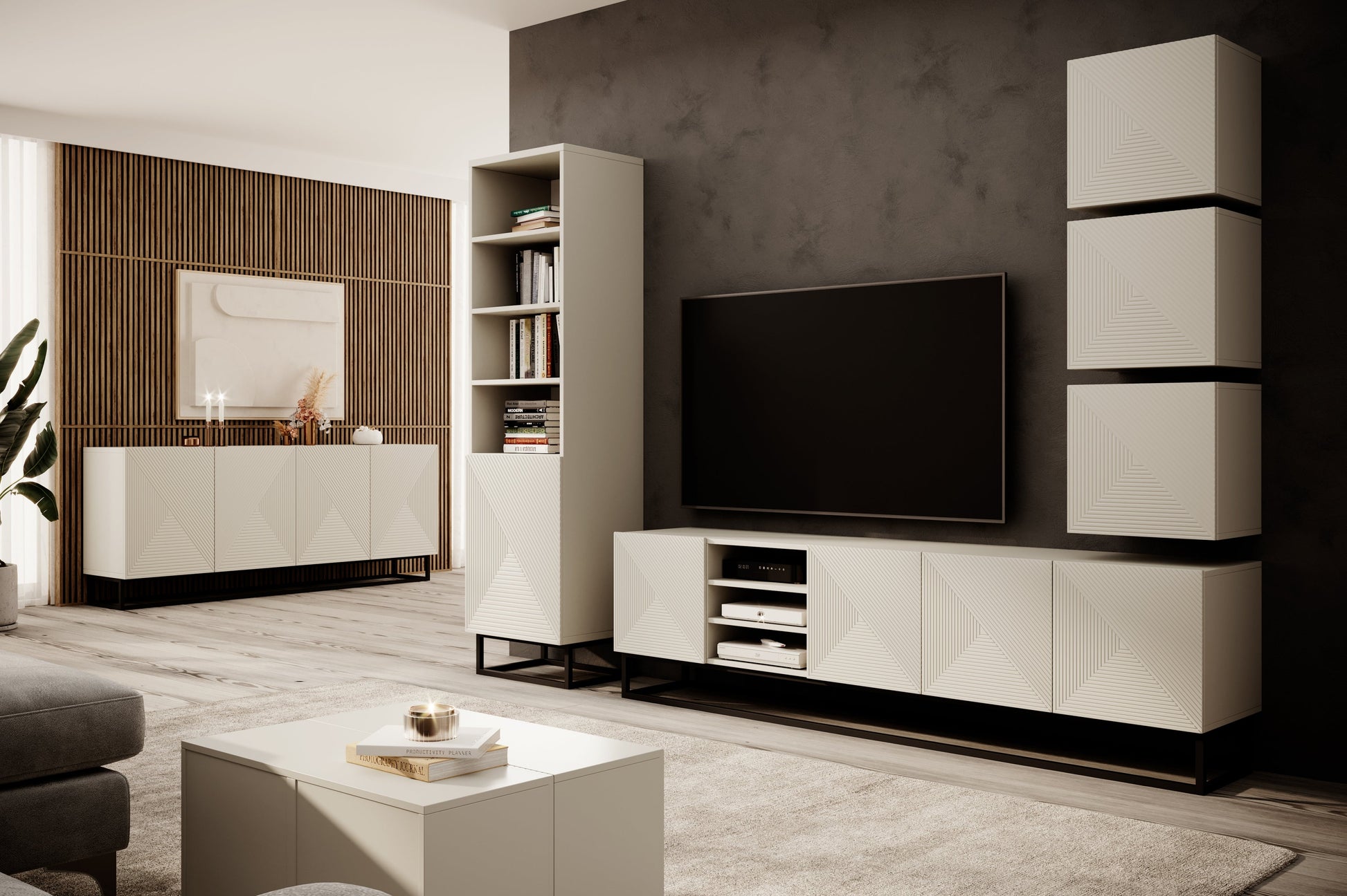 OSLO RTV kumode ar plauktiem 200/40/40 cm kašmirs - N1 Home