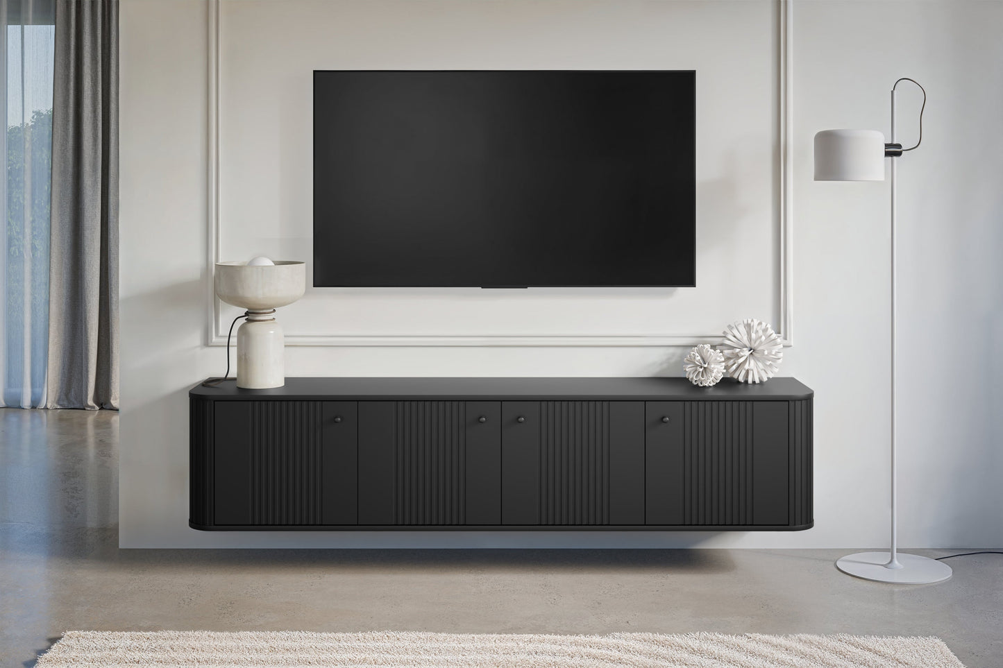 TV skapis Vespa 187/36/38 cm melns/melns - N1 Home