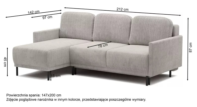 NOMIEL L-formas izvelkamais stūra dīvāns ar konteineru, universāls vara velvets - N1 Home