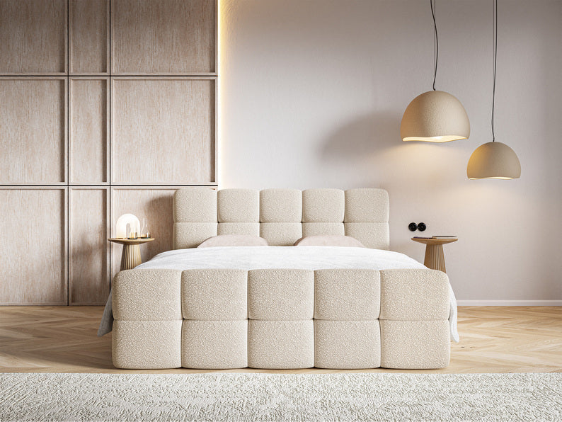 CLOD Kontinentālā gulta 140/160/180x200 cm ar konteineriem, gaiši smilškrāsas bukle - N1 Home