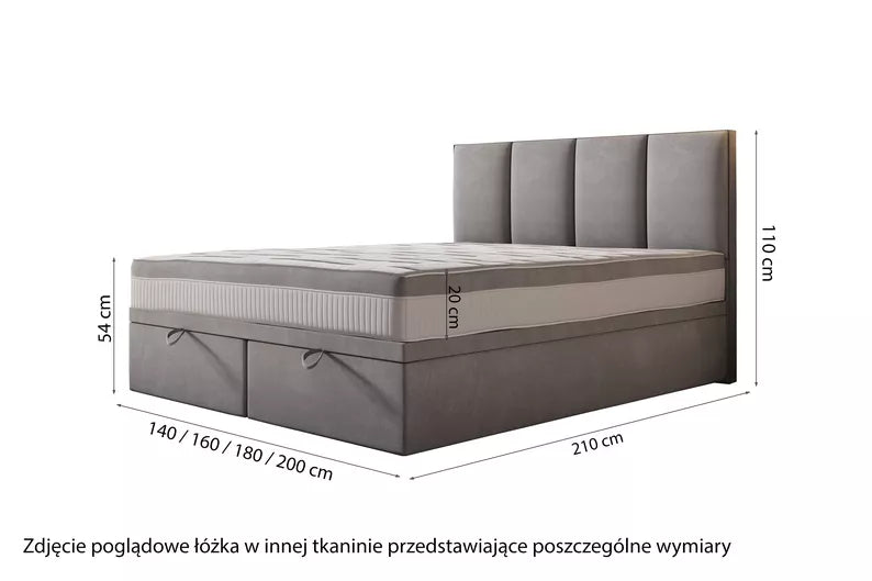 CATALEMER Kontinentālā gulta 140/160/180/200 x200 cm ar matraci un konteineriem, pelēks samts - N1 Home