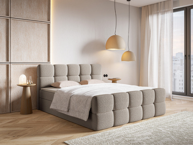 CLOD Kontinentālā gulta 140/160/180x200 cm ar konteineriem, pelēka un smilškrāsa - N1 Home