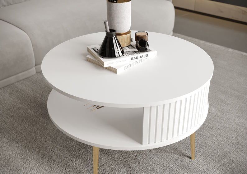 DIVIANO Apaļš kafijas galdiņš 76 cm, balts ar zelta lameļu kājām - N1 Home