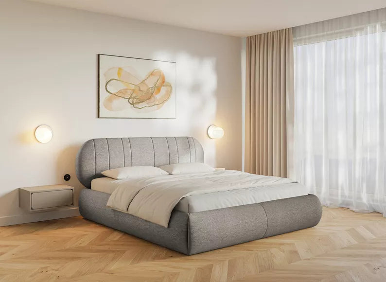 MELIOSA Mīkstā gulta 140/160/180x200 cm, pelēki bēša bize - N1 Home