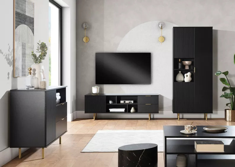 BLAZKA Slēgtais plaukts, 80 cm, ar diviem plauktiem, matēti melnas līstes - N1 Home