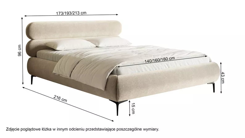 LOURE Mīkstā gulta 140/160/180x200 cm ar glabātuvi, metāla rāmis, pelēks hidrofobs samts, melnas kājas - N1 Home