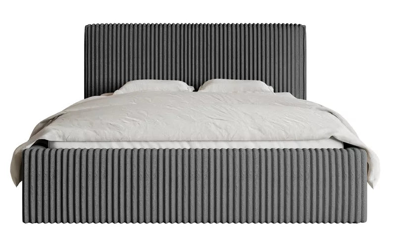 LIOTI Mīkstā gulta 140/160/180x200 cm  ar glabātuvi, metāla rāmis, pelēks biezs velvets - N1 Home