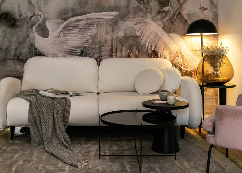 FRABA Izvelkamais dīvāns ar gulēšanas funkciju, veļas konteineru, krēmkrāsas velveta - N1 Home