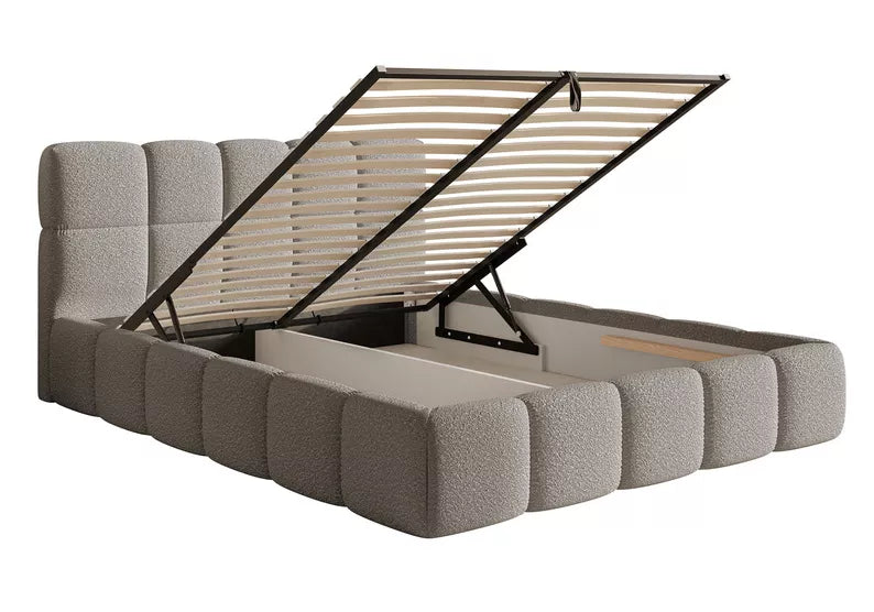 CLOD Mīkstā gulta  140/160/180/200 x 200 cm ar glabātuvi, pelēka bukle - N1 Home