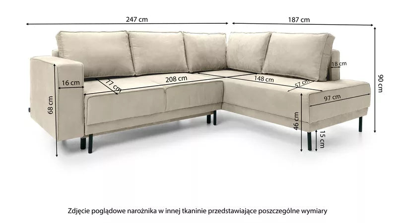 RIO Stūra dīvāns ar gulēšanas funkciju, ar konteineru, melns velvets, kreisa/laba puse - N1 Home