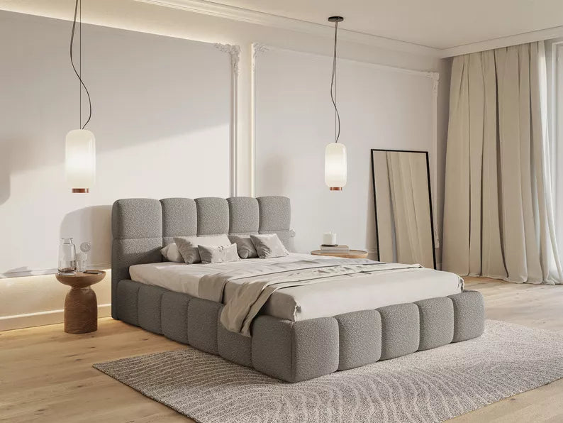CLOD Mīkstā gulta  140/160/180/200 x 200 cm ar glabātuvi, pelēka bukle - N1 Home