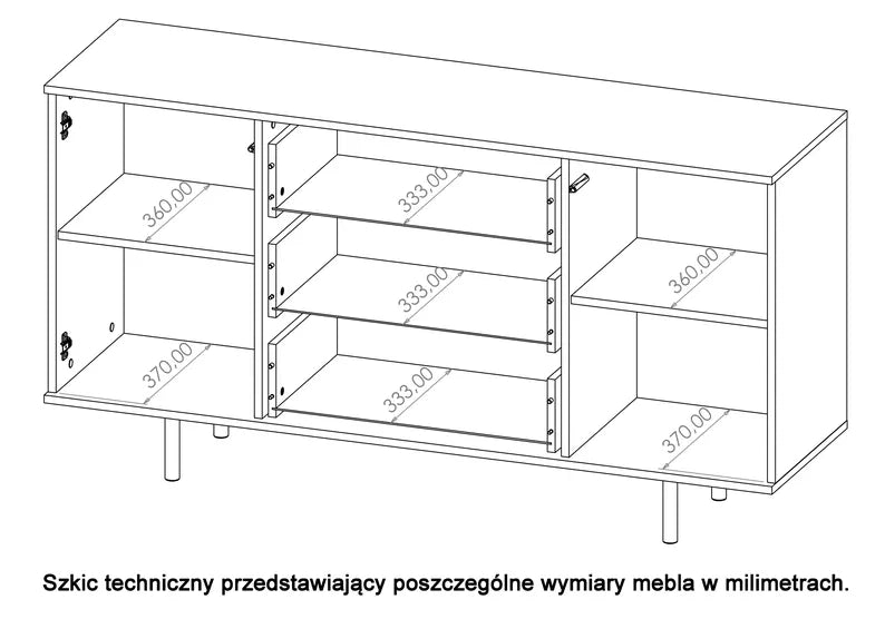 BLAZKA Divdurvju kumode, 150 cm, ar trim atvilktnēm, matēti melnas līstes - N1 Home