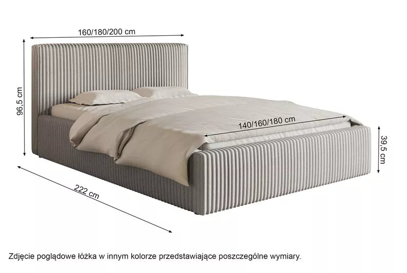 LIOTI Mīkstā gulta 140/160/180x200 cm  ar glabātuvi, metāla rāmis, gaiši bēšs biezs velvets - N1 Home