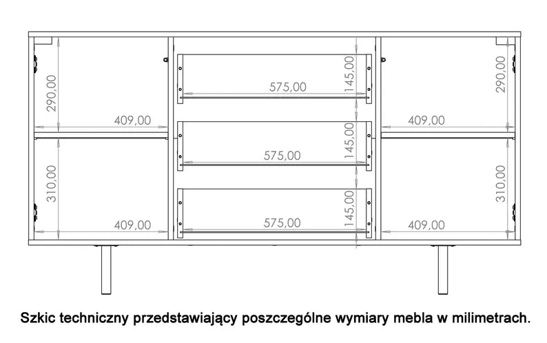BLAZKA Divdurvju kumode, 150 cm, ar trim atvilktnēm, matēti melnas līstes - N1 Home