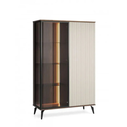 Vitrīnas skapis Vic 105/39,5/167 cm kašmirs/rieksts - N1 Home