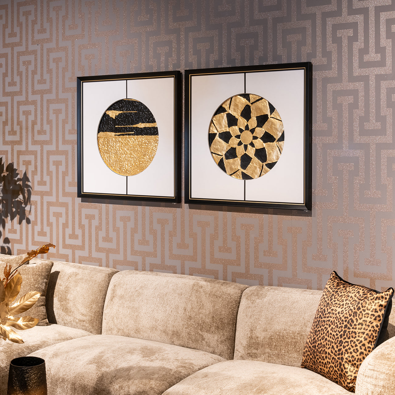 Sienas māksla Richmond Interiors Sun 73/73 cm melns/zelts - N1 Home