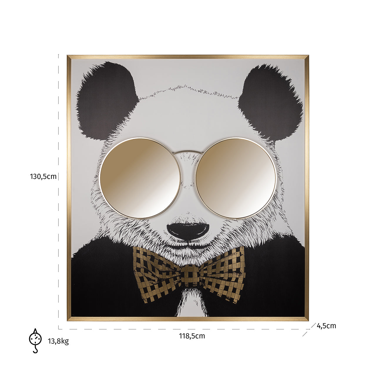 Sienas māksla Richmond Interiors Spīdīga Panda 130/118 cm melns/zelts - N1 Home